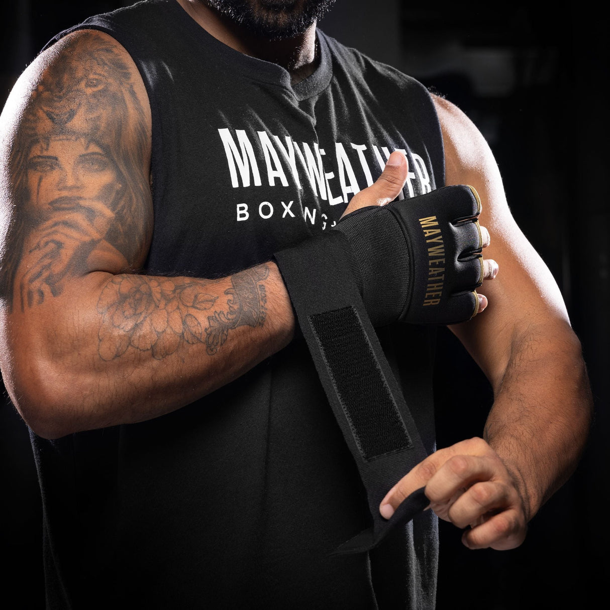 Hayabusa x Mayweather Innenhandschuhe Deluxe Quick Wraps - Schwarz/Gold