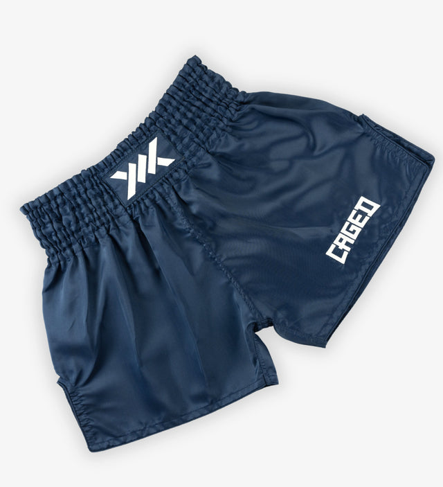 Caged Muay Thai Shorts Classic - Navy Blau/Weiss vrouw