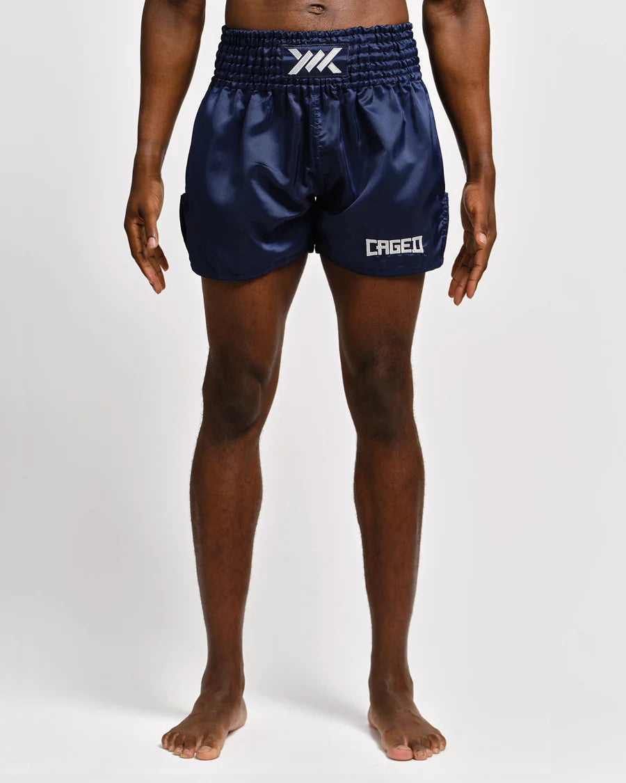 Caged Muay Thai Shorts Classic - Navy Blau/Weiss