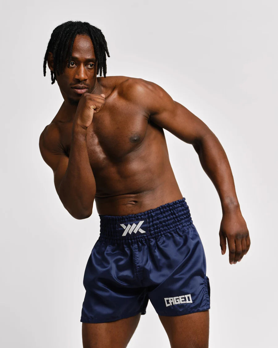 Caged Muay Thai Shorts Classic - Navy Blau/Weiss