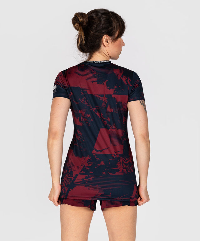 Venum UFC T-Shirt Zenith Kurzarm Damen - Marineblau/Bordeauxrot/Silber