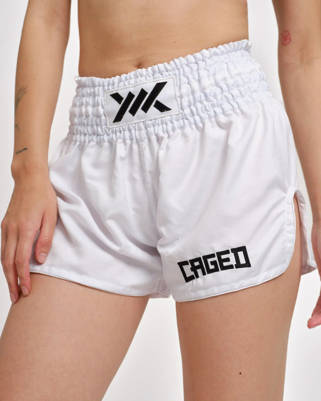 Caged Muay Thai Shorts Classic - Weiss/Schwarz vrouw