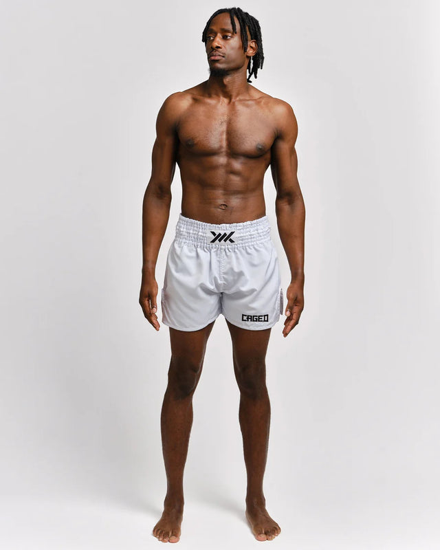 Caged Muay Thai Shorts Classic - Weiss/Schwarz