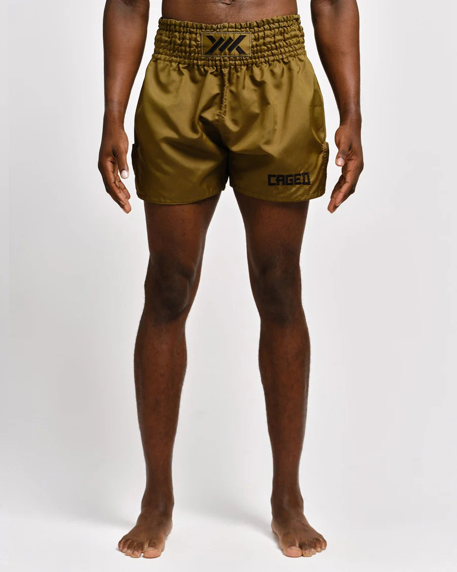 Caged Muay Thai Shorts Classic - Khaki Grün/Schwarz
