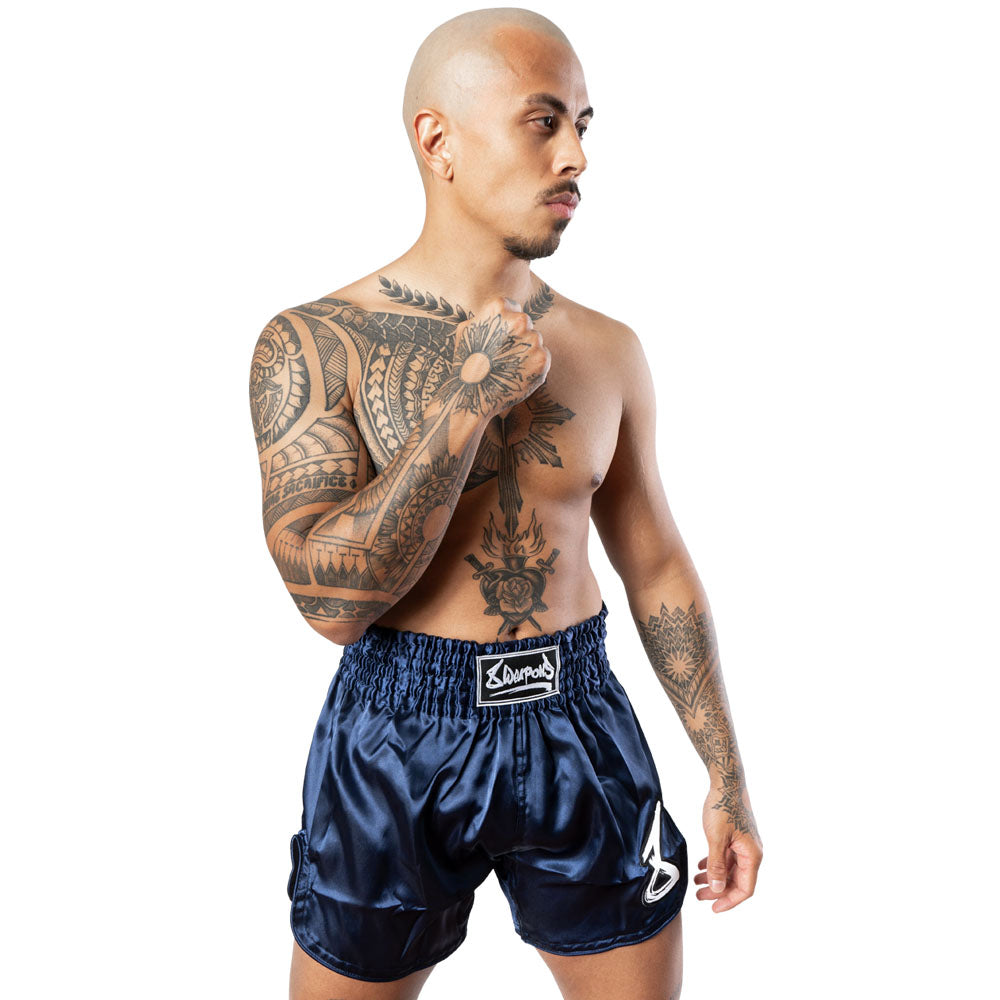 8 WEAPONS Muay Thai Shorts Strike - Dunkelblau/Weiß
