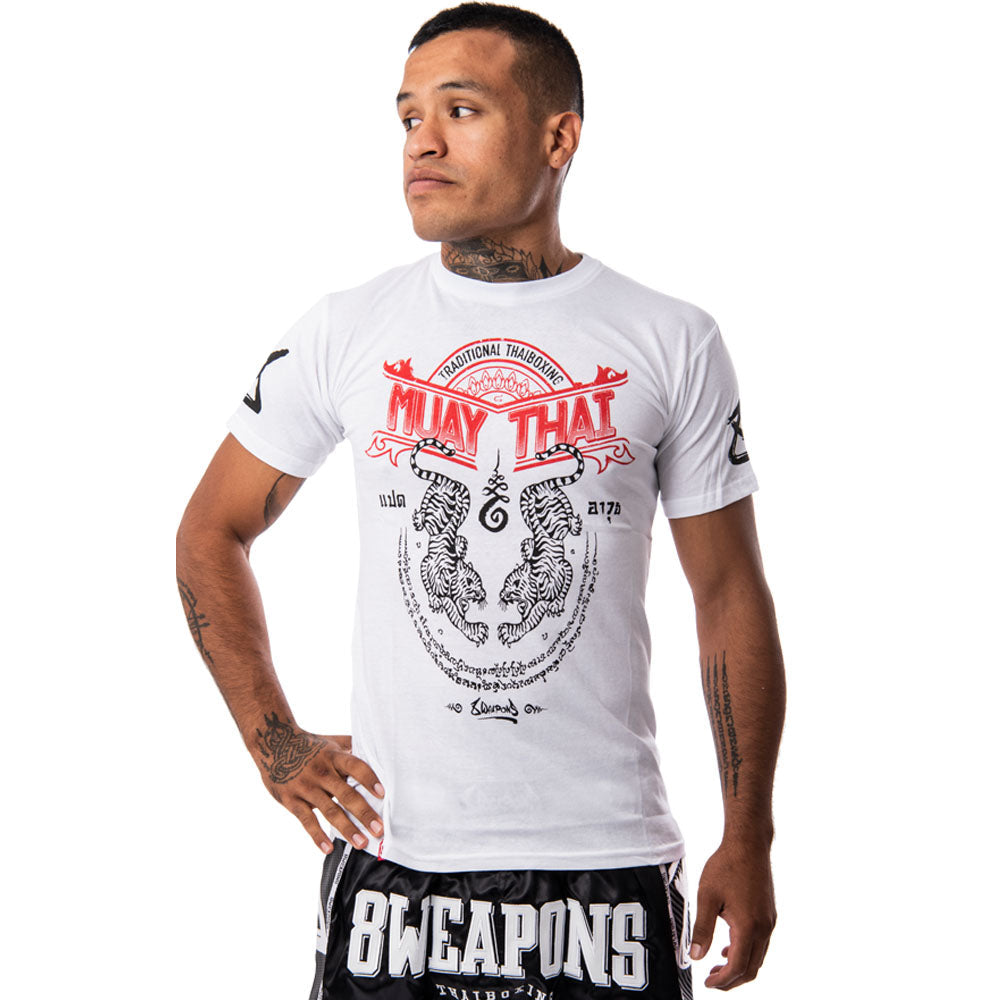 8 WEAPONS T-Shirt Sak Yant Tigers - Weiß