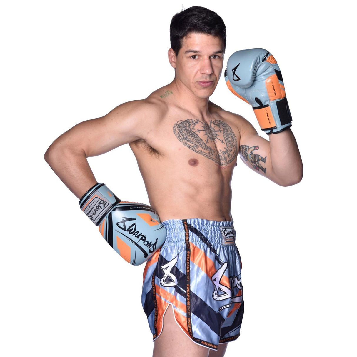 8 WEAPONS Muay Thai Shorts Shift - Eisgrau/Orange