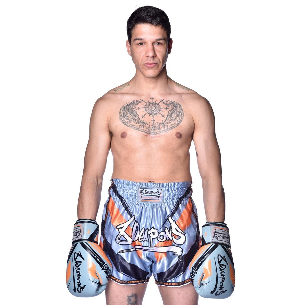 8 WEAPONS Muay Thai Shorts Shift - Eisgrau/Orange