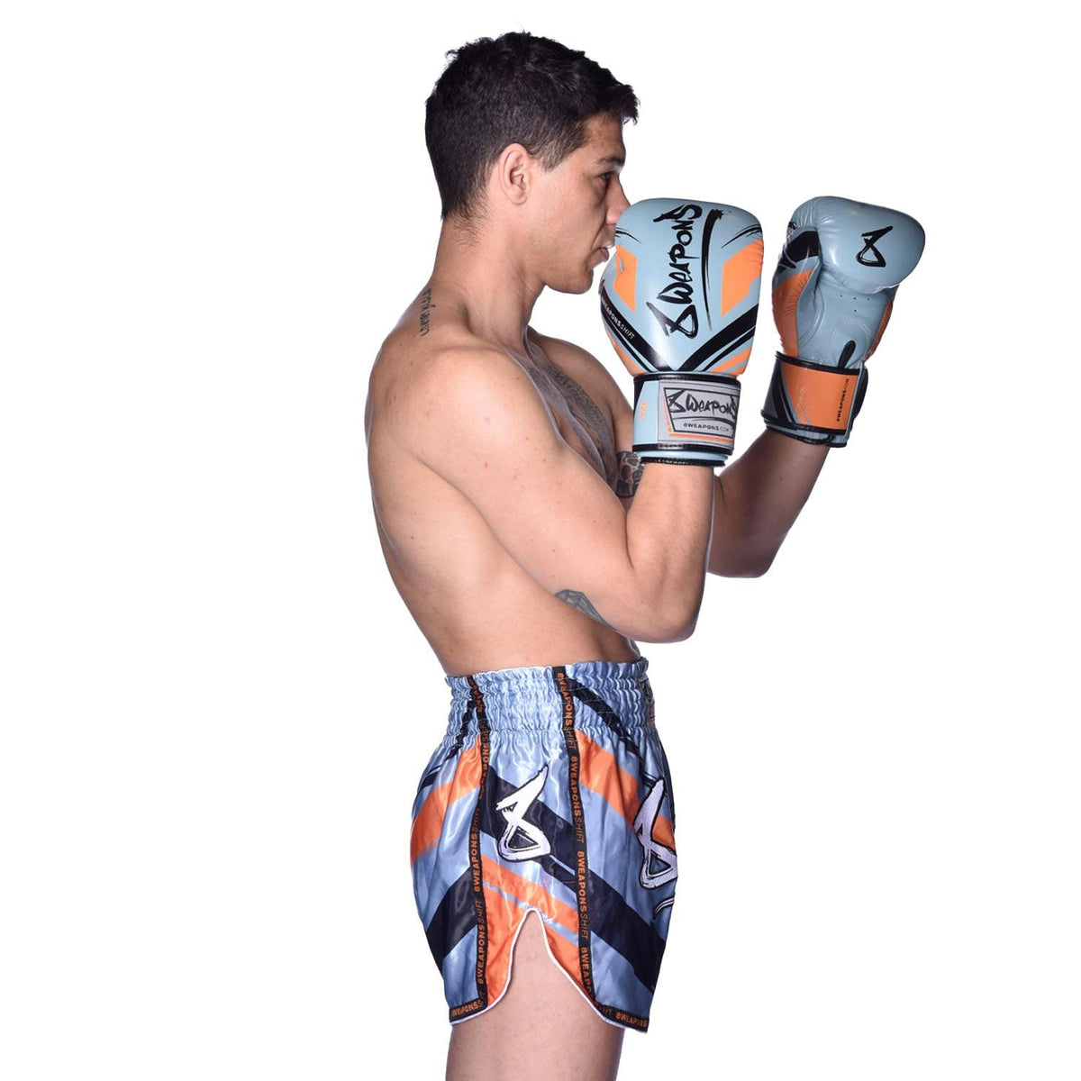 8 WEAPONS Muay Thai Shorts Shift - Eisgrau/Orange