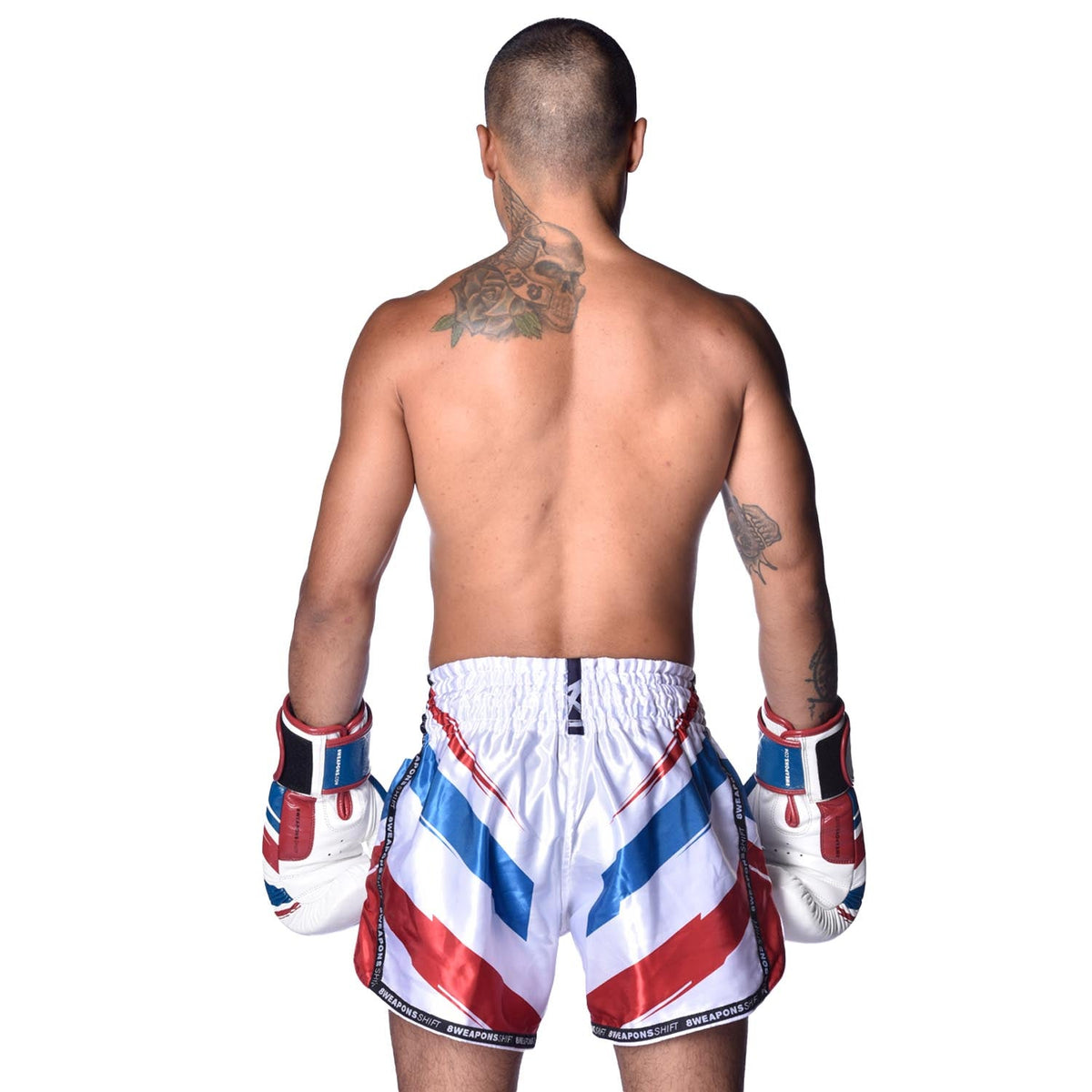 8 WEAPONS Muay Thai Shorts Shift - Weiß/Navy/Rot