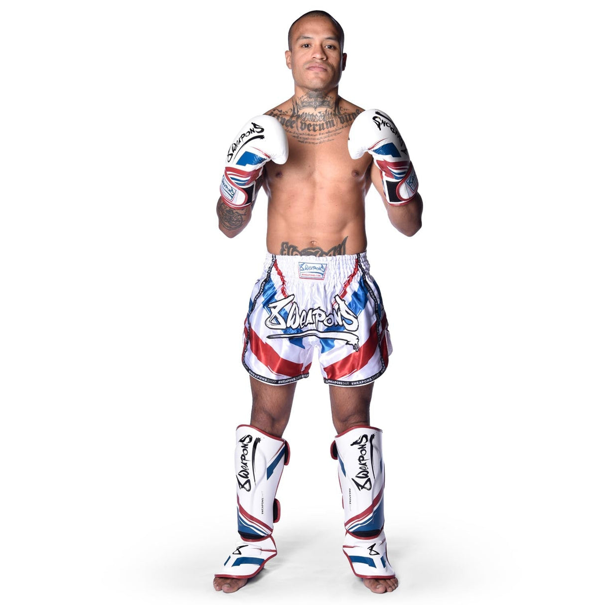 8 WEAPONS Muay Thai Shorts Shift - Weiß/Navy/Rot