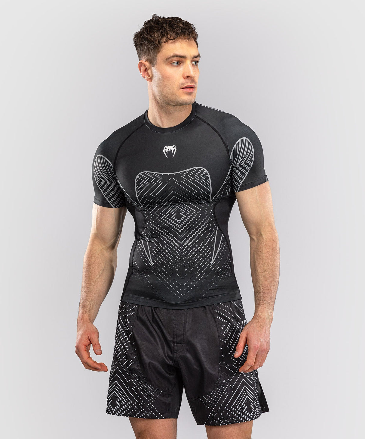 Venum Rashguard Midnight Fury Kurzarm – Schwarz/Grau/Silber