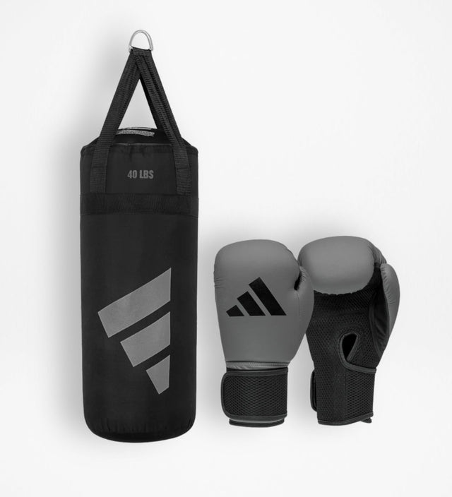 Adidas Boxhandschuhe + Boxsack für Kinder – Grau/Schwarz