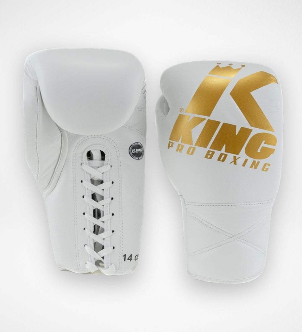 King Pro Boxing Boxhandschuhe XK mit Schnürverschluss – Weiss/Gold