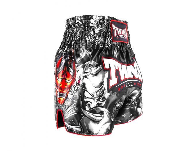 Twins Muay Thai Shorts TTBL Kabuki – Schwarz/Grau/Rot