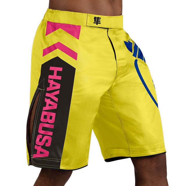 Hayabusa MMA-Shorts Icon Lang - Gelb/Blau/Rosa