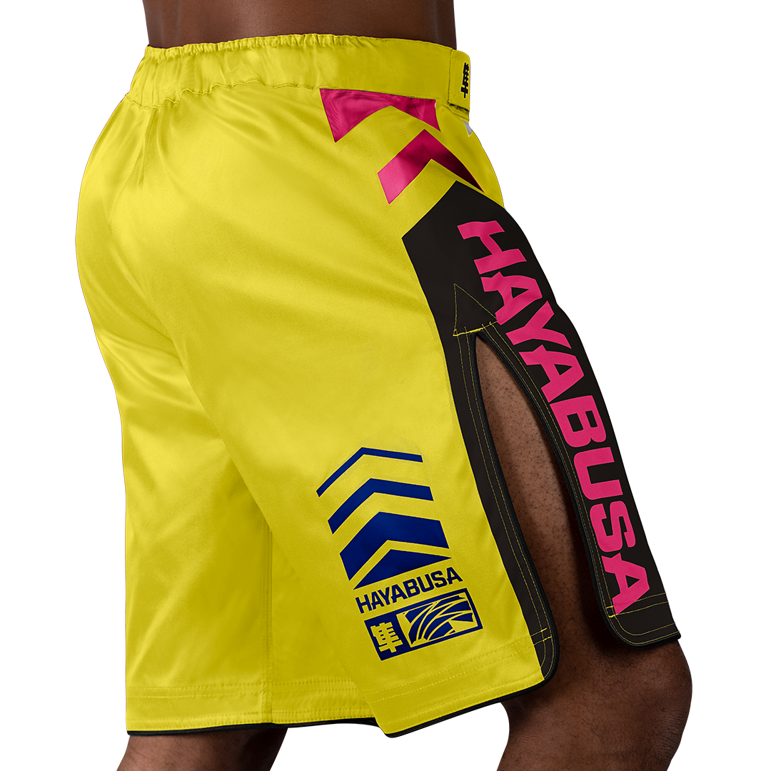 Hayabusa MMA-Shorts Icon Lang - Gelb/Blau/Rosa