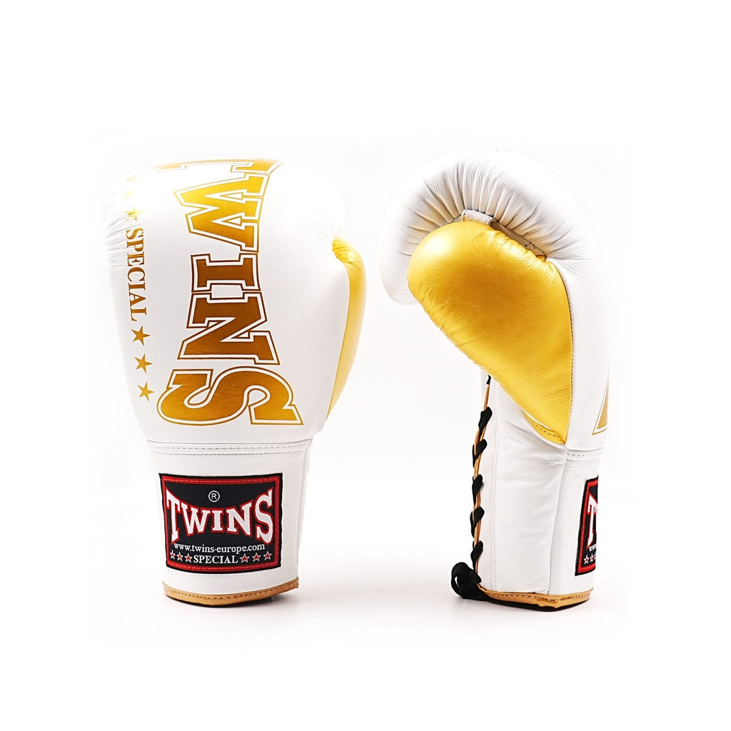 Twins Boxhandschuhe BGVLL8 mit Schnürverschluss – Weiß/Gold