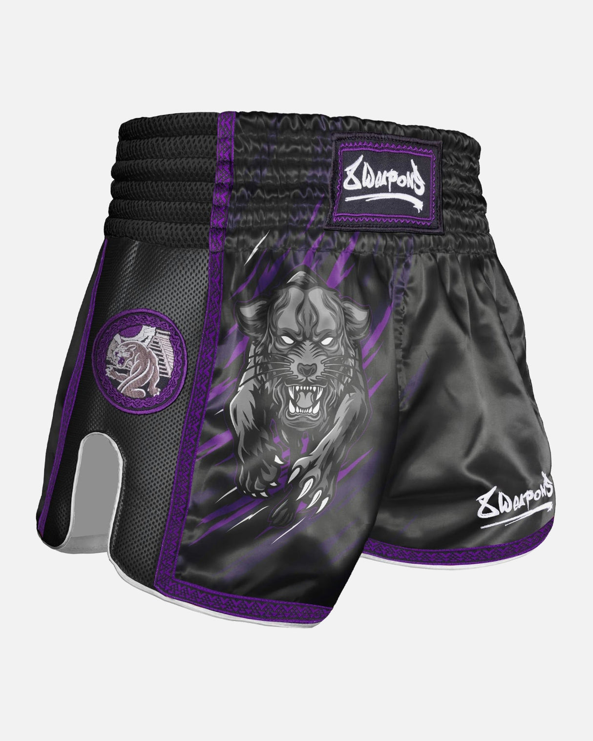 8 WEAPONS Muay-Thai-Shorts Beastial Panther - Schwarz/Lila