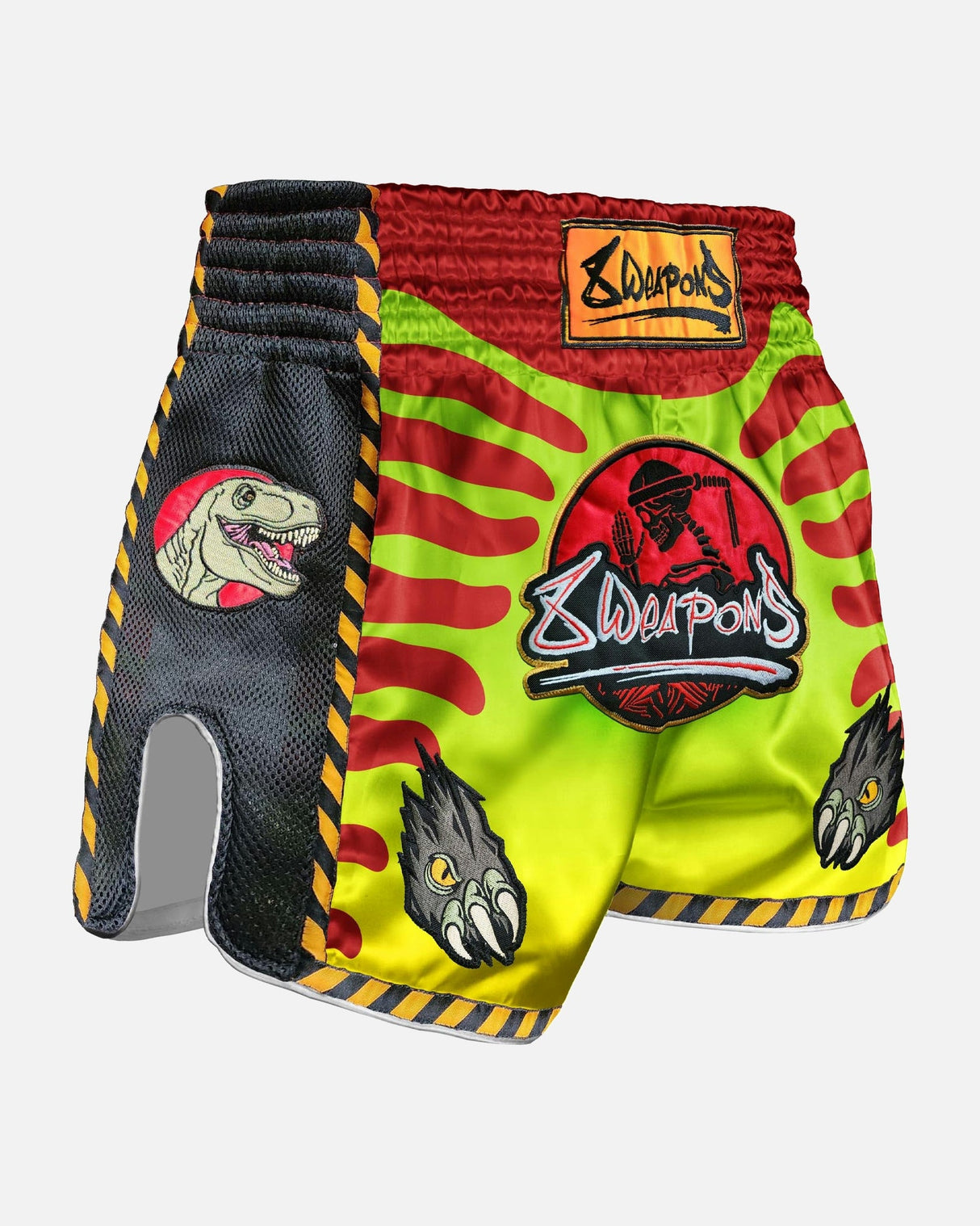 8 WEAPONS Muay-Thai-Shorts Jurassic - Neon Grün/Blutrot