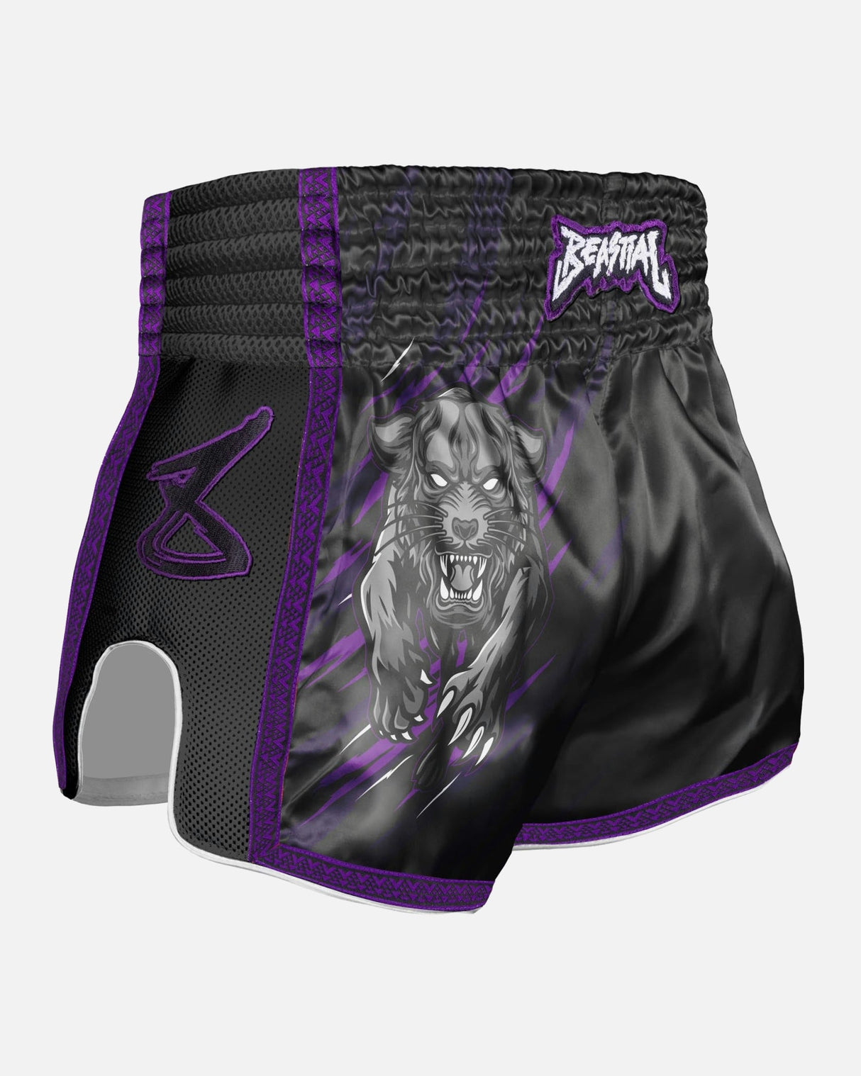 8 WEAPONS Muay-Thai-Shorts Beastial Panther - Schwarz/Lila