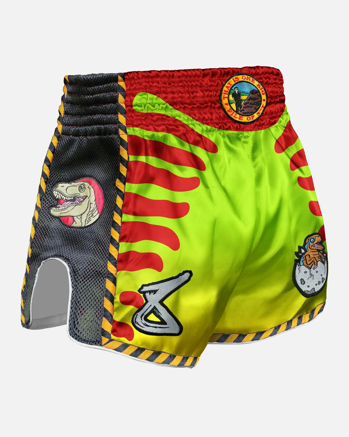 8 WEAPONS Muay-Thai-Shorts Jurassic - Neon Grün/Blutrot