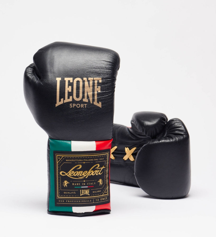 Leone Sport Boxhandschuhe mit Schnürung - Orlando Classic - Schwarz - The Fight Company Deutschland