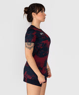 Venum UFC T-Shirt Zenith Kurzarm Damen - Marineblau/Bordeauxrot/Silber