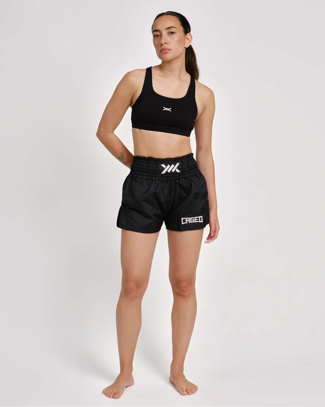 Caged Muay Thai Shorts Classic - Schwarz/Weiss vrouw