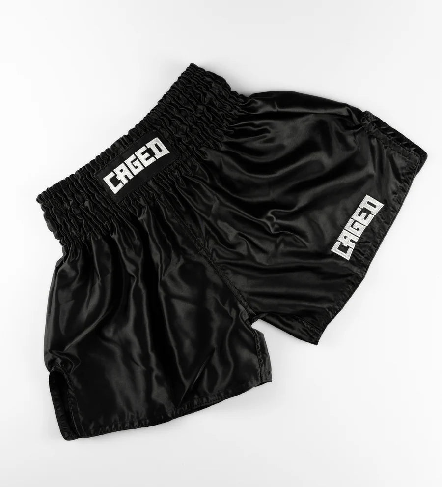 Caged Muay Thai Shorts Shadow - Schwarz/Weiss