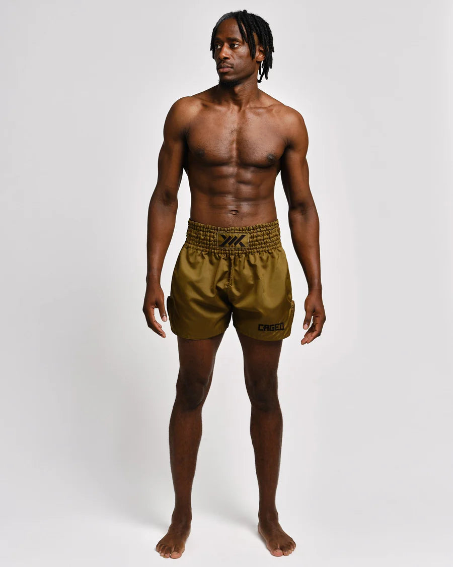 Caged Muay Thai Shorts Classic - Khaki Grün/Schwarz