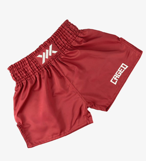 Caged Muay Thai Shorts Classic - Bordeauxrot/Weiss