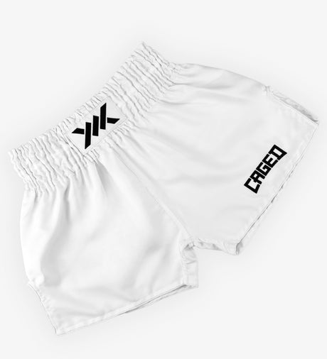 Caged Muay Thai Shorts Classic - Weiss/Schwarz vrouw