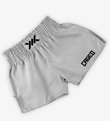 Caged Muay Thai Shorts Classic - Hellgrau/Schwarz vrouw