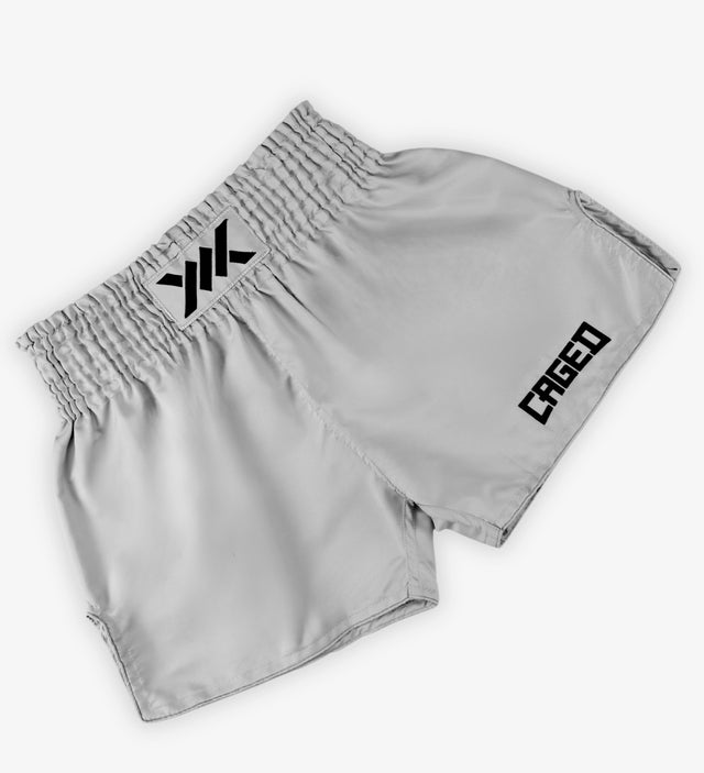 Caged Muay Thai Shorts Classic - Hellgrau/Schwarz vrouw