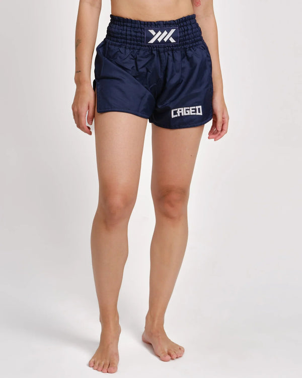 Caged Muay Thai Shorts Classic - Navy Blau/Weiss