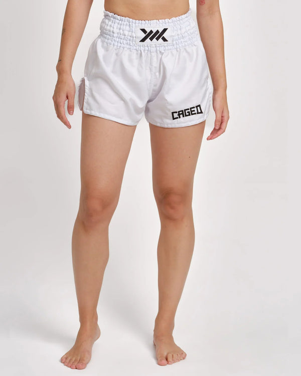 Caged Muay Thai Shorts Classic - Weiss/Schwarz