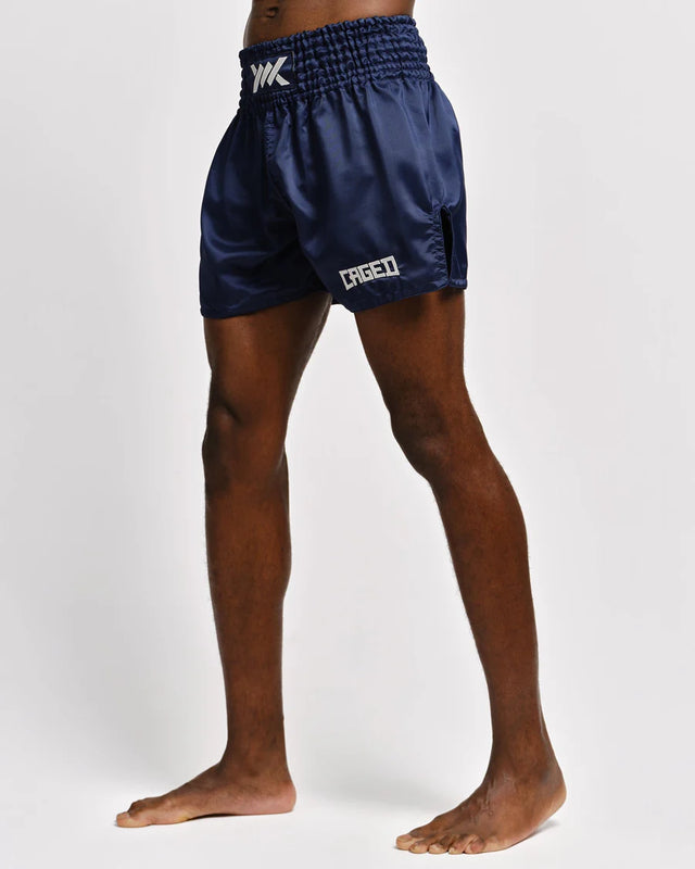 Caged Muay Thai Shorts Classic - Navy Blau/Weiss