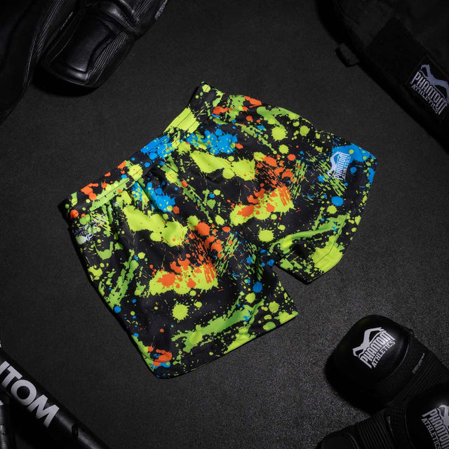 Phantom Athletics MMA Shorts Fusion Splatter - Schwarz/Neon
