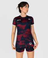 Venum UFC T-Shirt Zenith Kurzarm Damen - Marineblau/Bordeauxrot/Silber