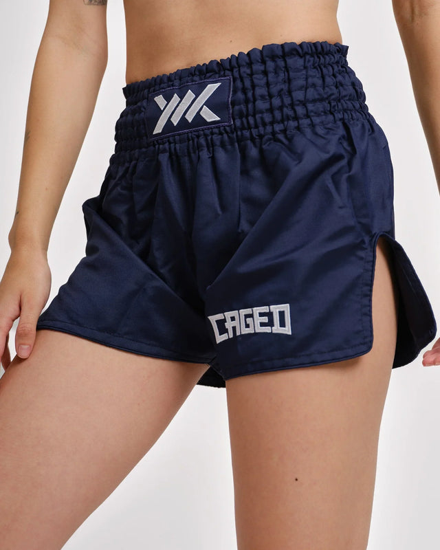 Caged Muay Thai Shorts Classic - Navy Blau/Weiss vrouw