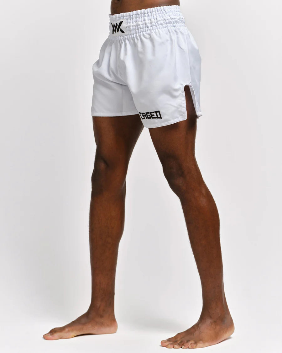 Caged Muay Thai Shorts Classic - Weiss/Schwarz