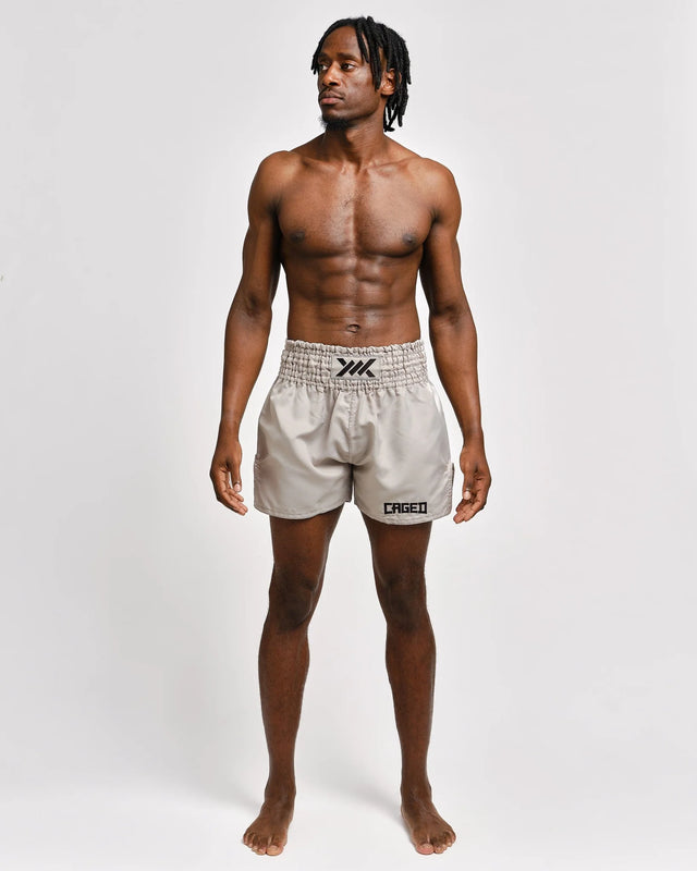 Caged Muay Thai Shorts Classic - Hellgrau/Schwarz