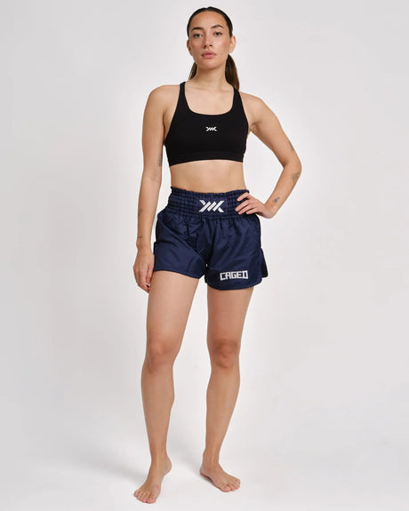Caged Muay Thai Shorts Classic - Navy Blau/Weiss vrouw