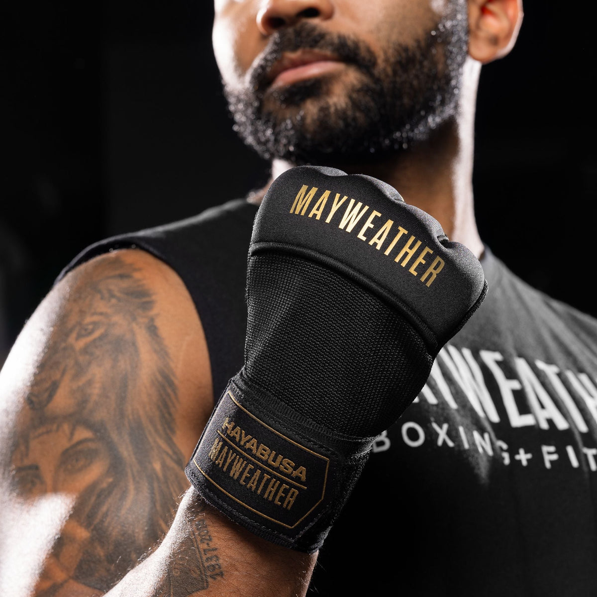 Hayabusa x Mayweather Innenhandschuhe Deluxe Quick Wraps - Schwarz/Gold