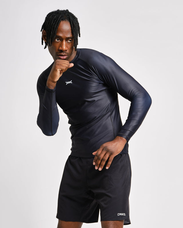 Caged Rashguard Tactical Langarm - Schwarz