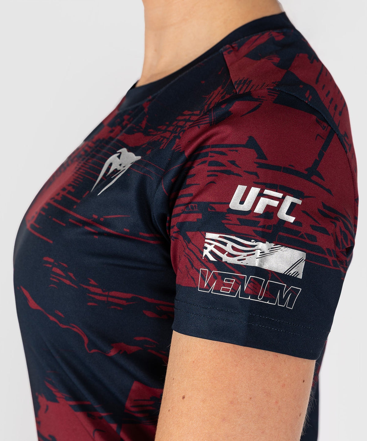 Venum UFC T-Shirt Zenith Kurzarm Damen - Marineblau/Bordeauxrot/Silber