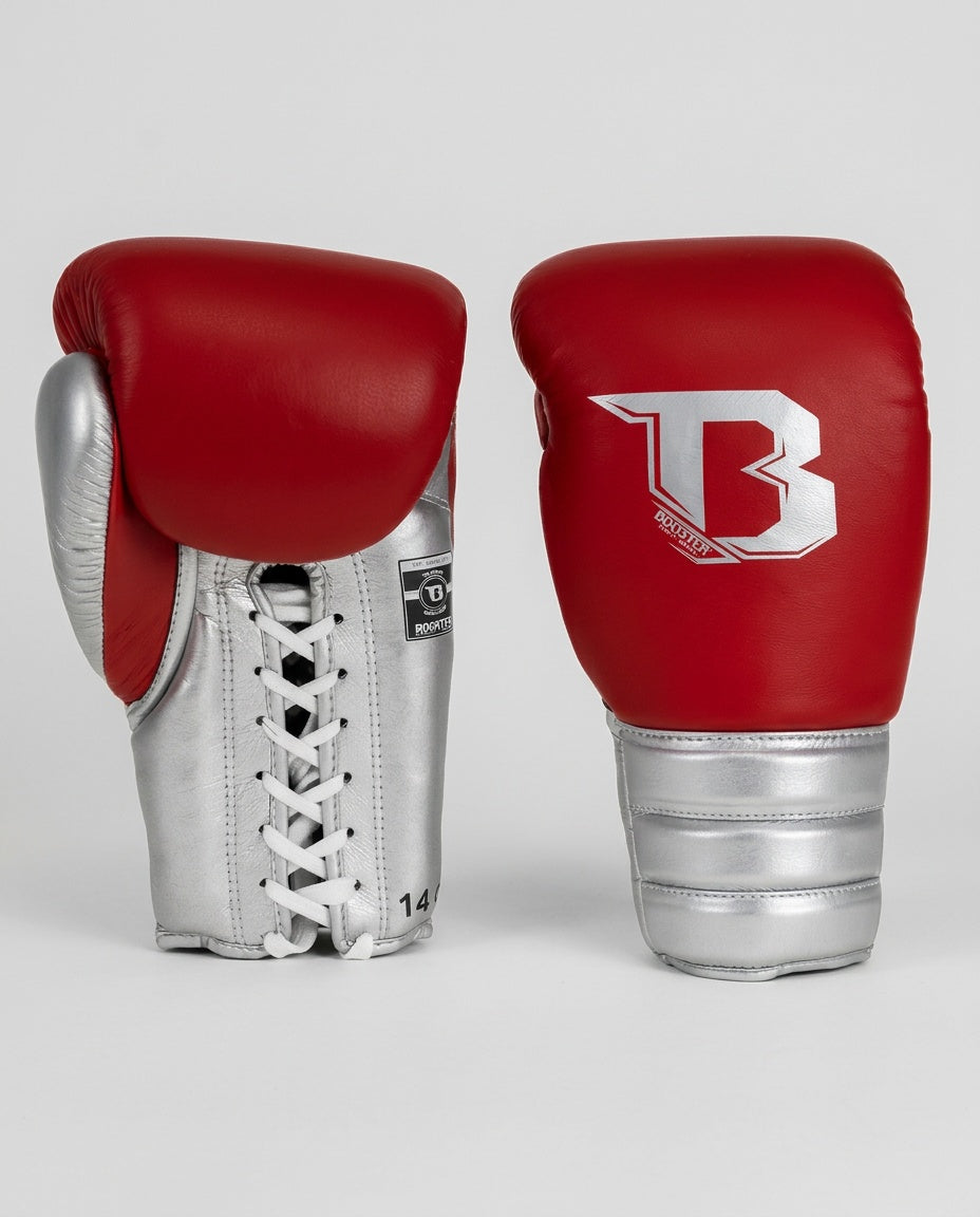 Booster Boxhandschuhe Rapid Strike mit Schnürverschluss – Rot/Silber