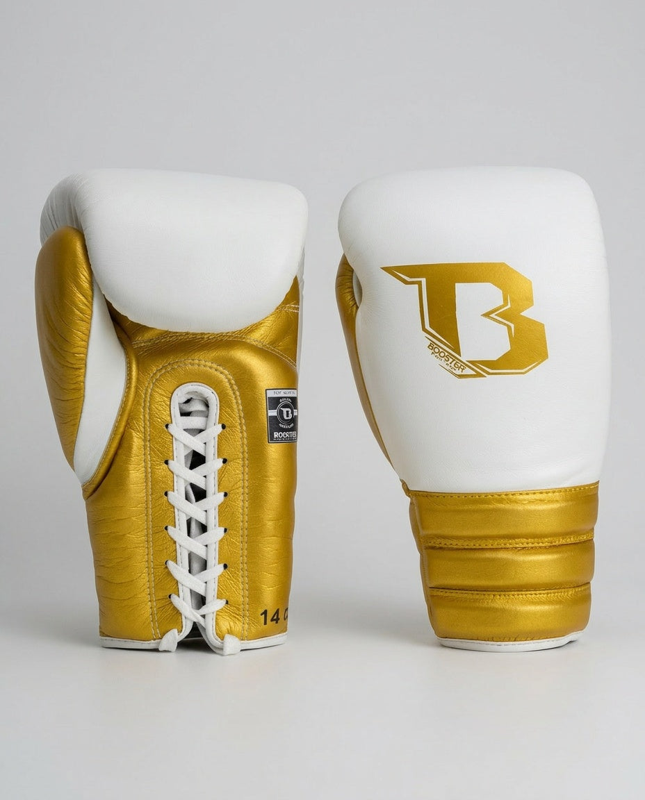 Booster Boxhandschuhe Rapid Strike mit Schnürverschluss – Weiss/Gold