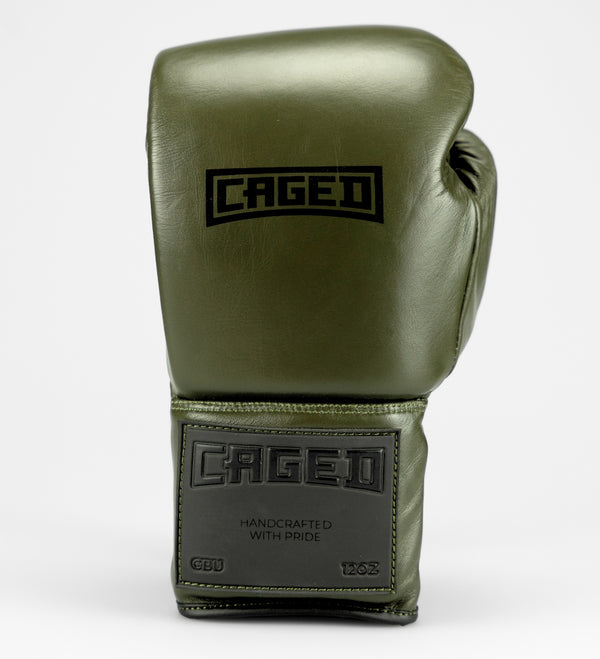 Caged Boxhandschuhe 'X' Series Schnürung - Khaki Grün/Schwarz